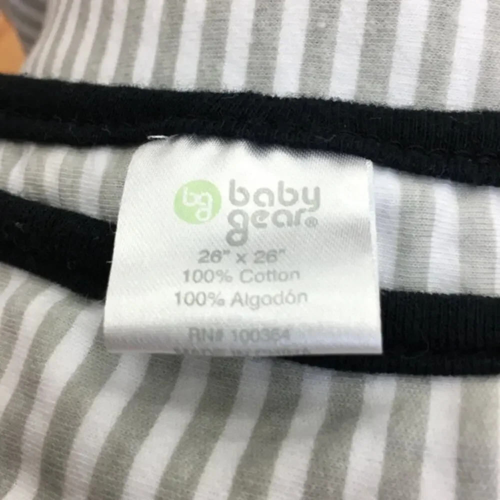 Baby Gear Gray White‎ Striped Blanket Black Trim